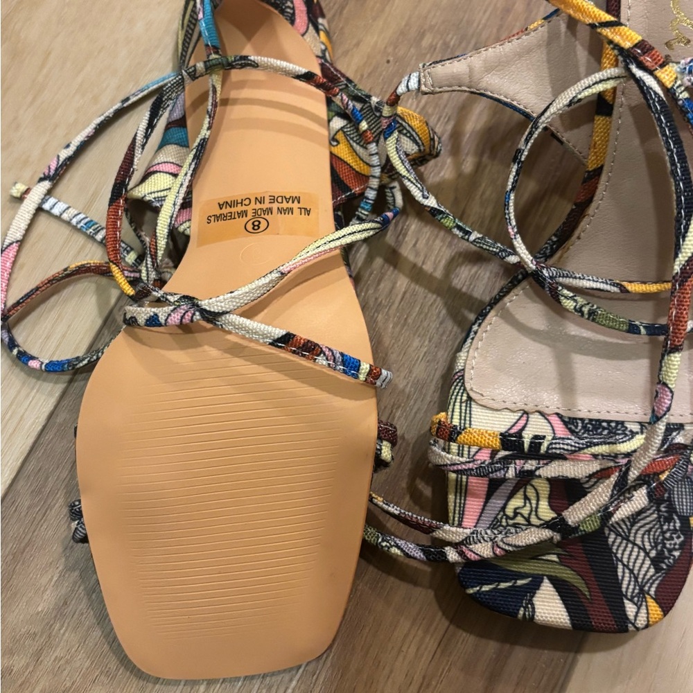 New Lulu's Wiley Multi Print Square toe Lace Up High Heel Sandals size 8 - Picture 8 of 11